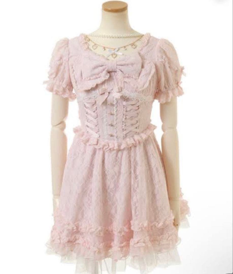 LIZLISA ダブルレースアップリボンワンピース ピンク