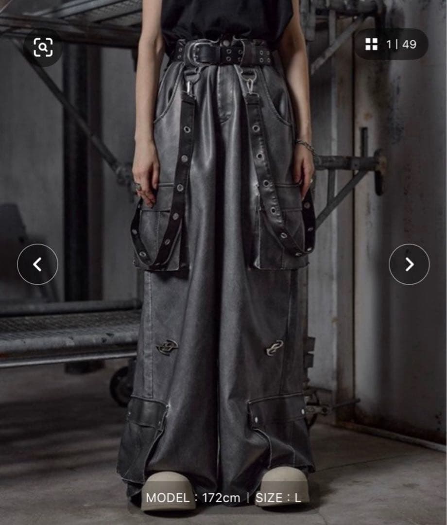 ERAR PU合皮サスペンダースーパーワイドハイギミックメタルパーツカーゴパンツ