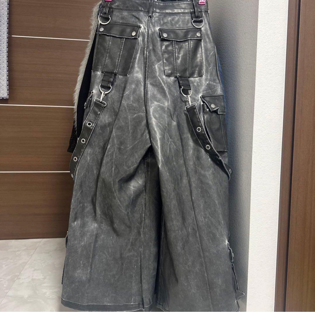 ERAR PU合皮サスペンダースーパーワイドハイギミックメタルパーツカーゴパンツ