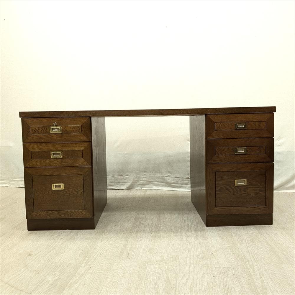 両袖机　書斎机　学習机　勉強机　作業台　デスク　パソコンデスク　鍵付き　木製