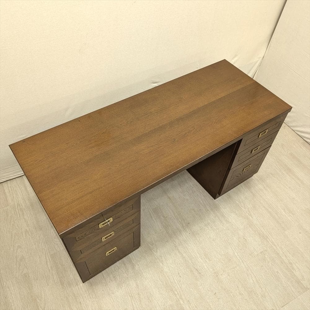 両袖机　書斎机　学習机　勉強机　作業台　デスク　パソコンデスク　鍵付き　木製