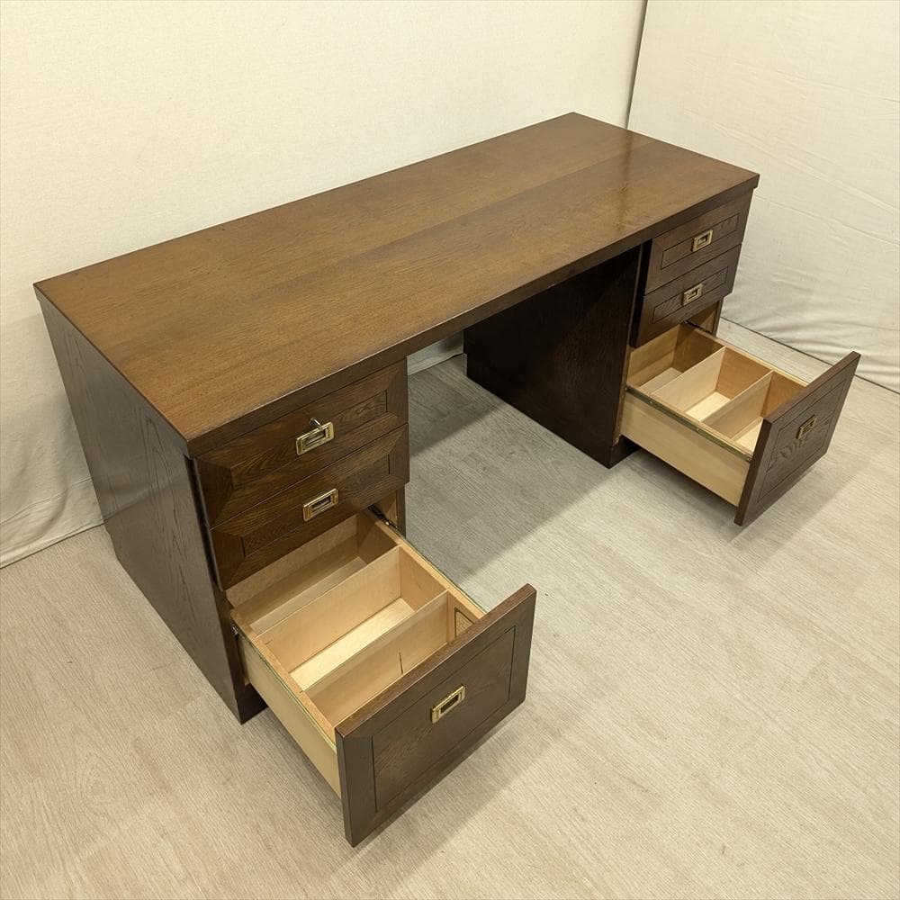 両袖机　書斎机　学習机　勉強机　作業台　デスク　パソコンデスク　鍵付き　木製