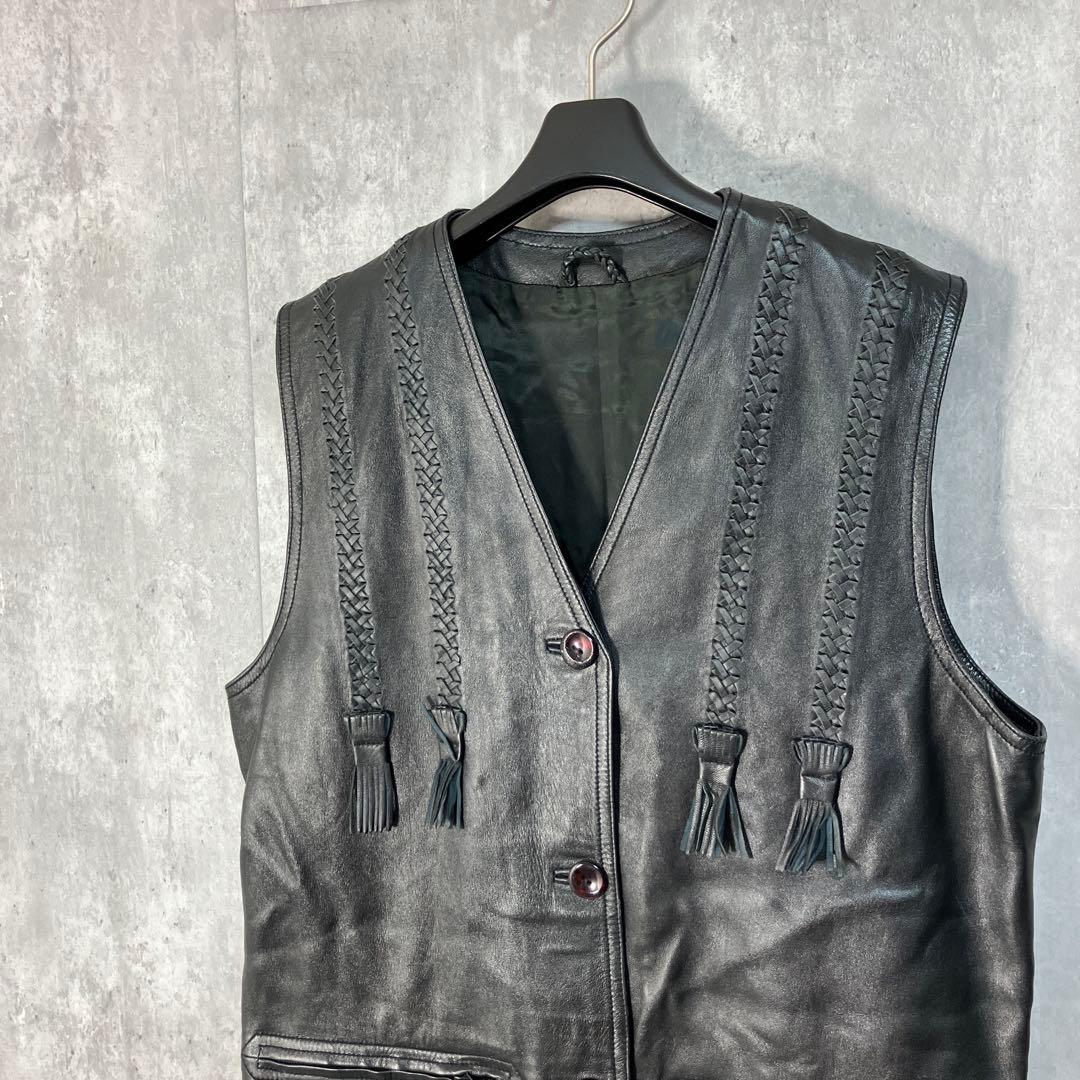 3点おまとめ vintage 本革 編み込み レザーベスト 古着