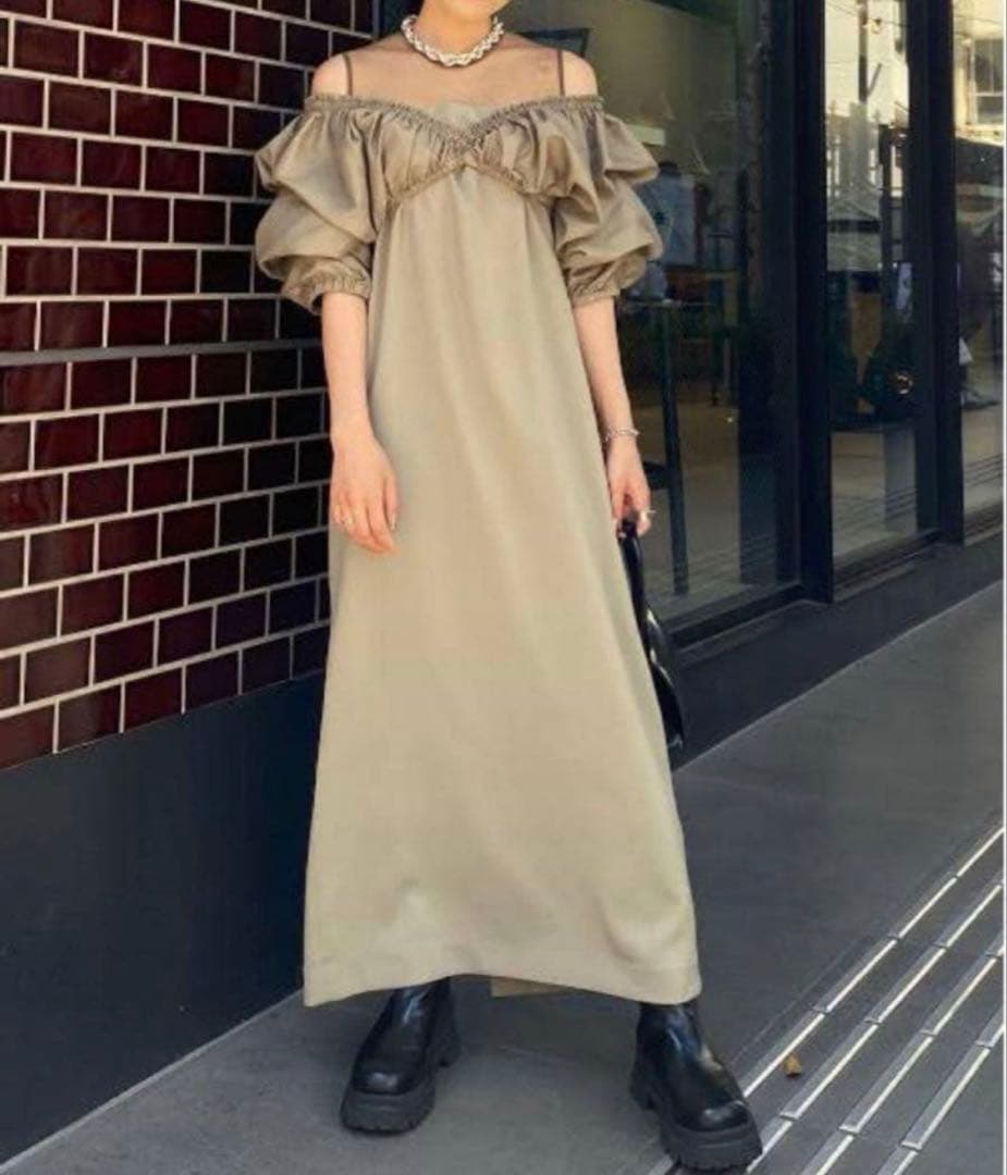 Ameri VOLUME BUSTIER LAYERED DRESS カーキ