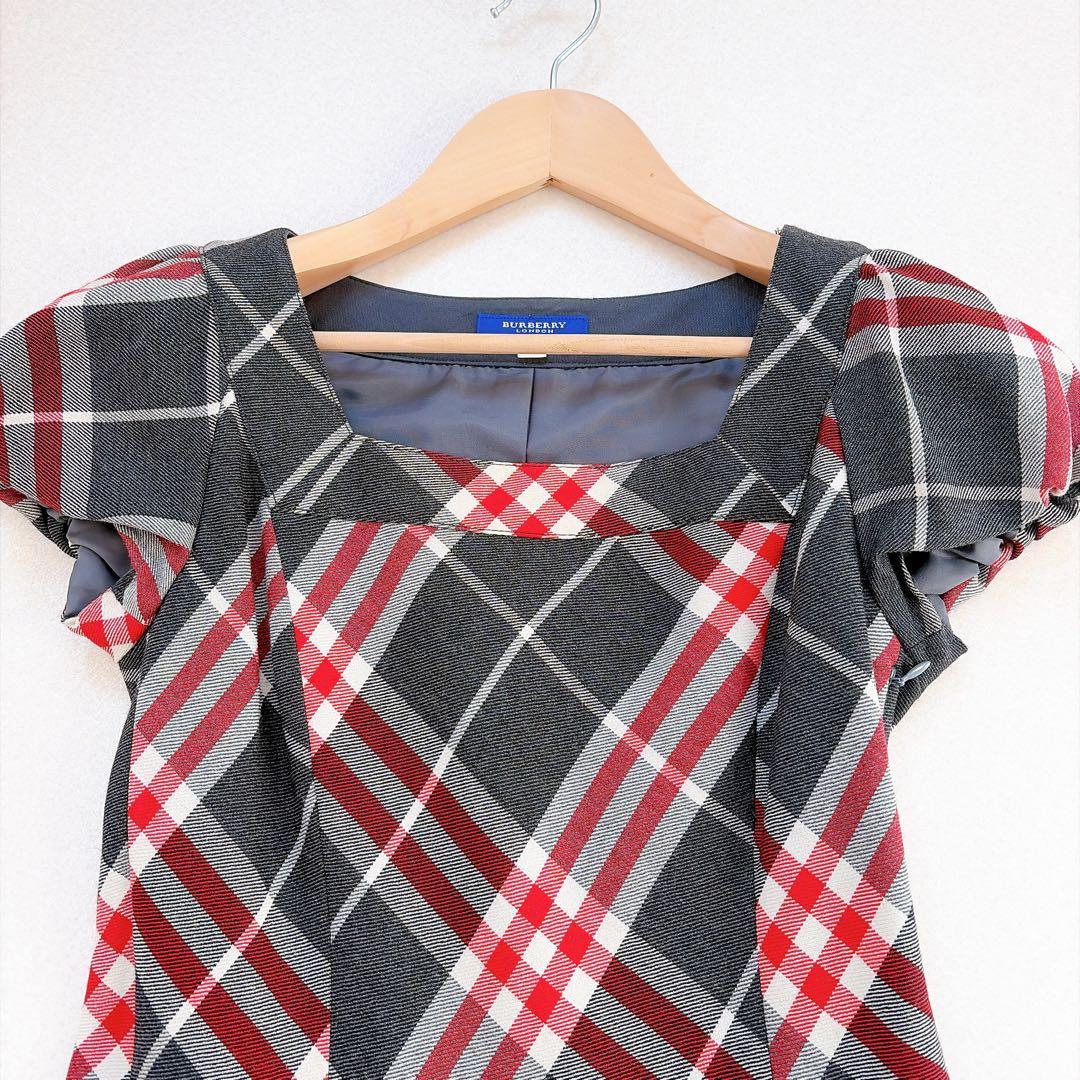バーバリー　ワンピース　チェック柄　牛革ベルト　プリーツスカート　半袖