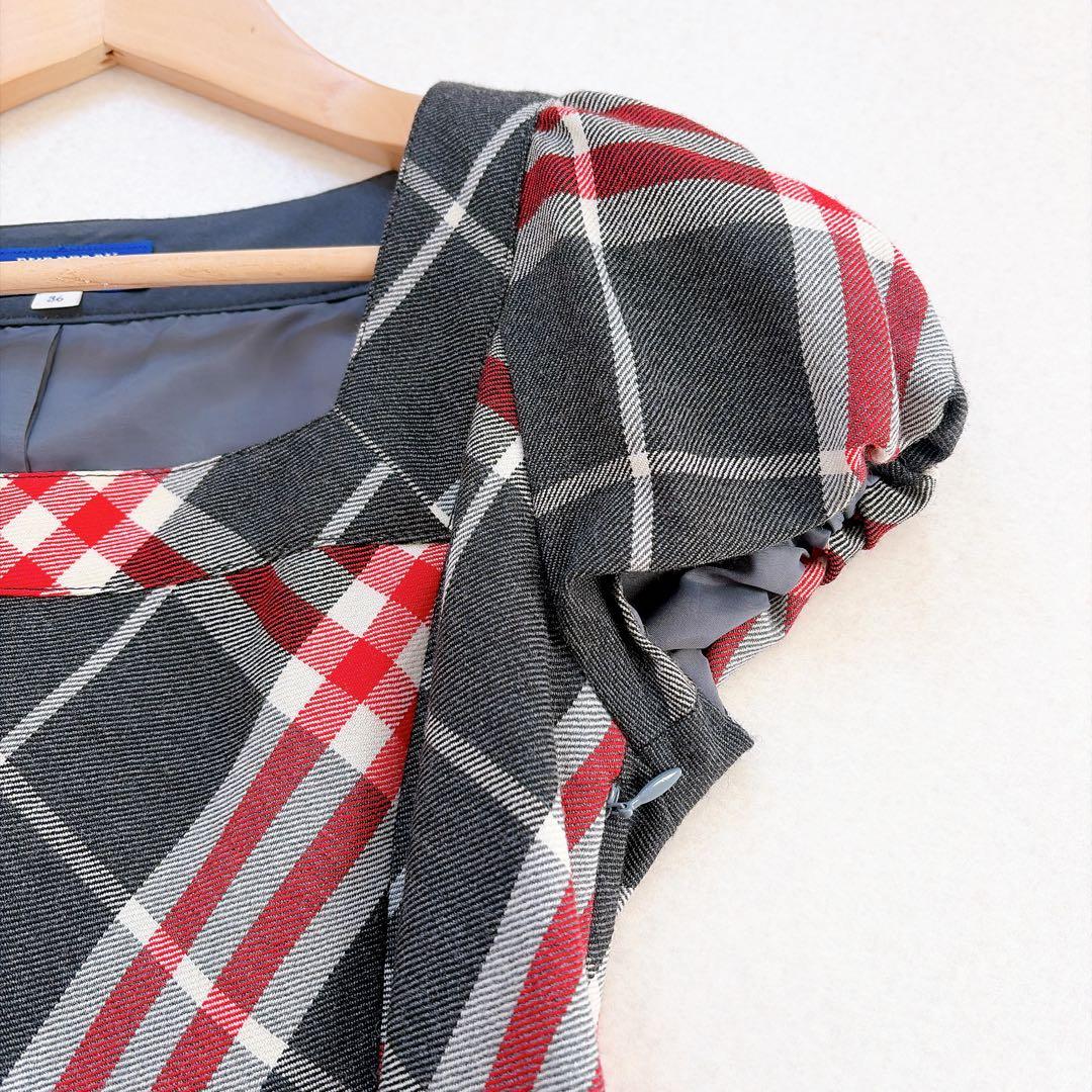 バーバリー　ワンピース　チェック柄　牛革ベルト　プリーツスカート　半袖