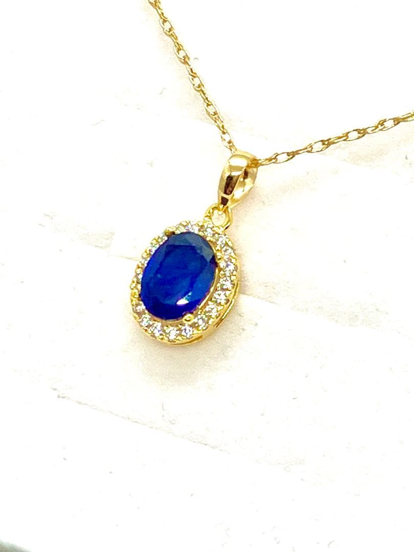 早い者勝ち! 大粒！天然サファイア ダイヤモンド K18 刻印 ネックレス