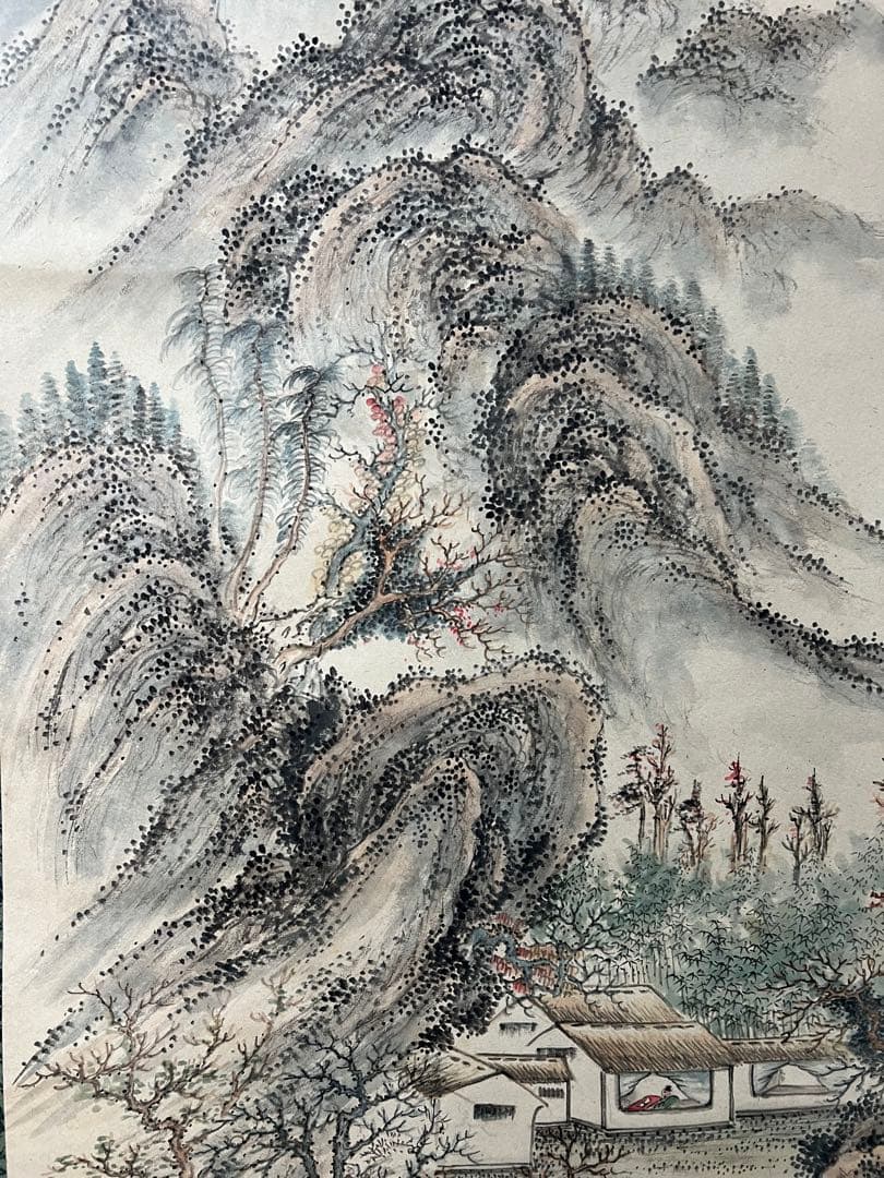 掛け軸　帆足杏雨［秋景山水図］紙本　肉筆　木箱！