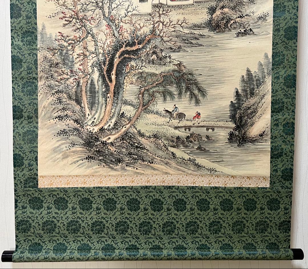 掛け軸　帆足杏雨［秋景山水図］紙本　肉筆　木箱！