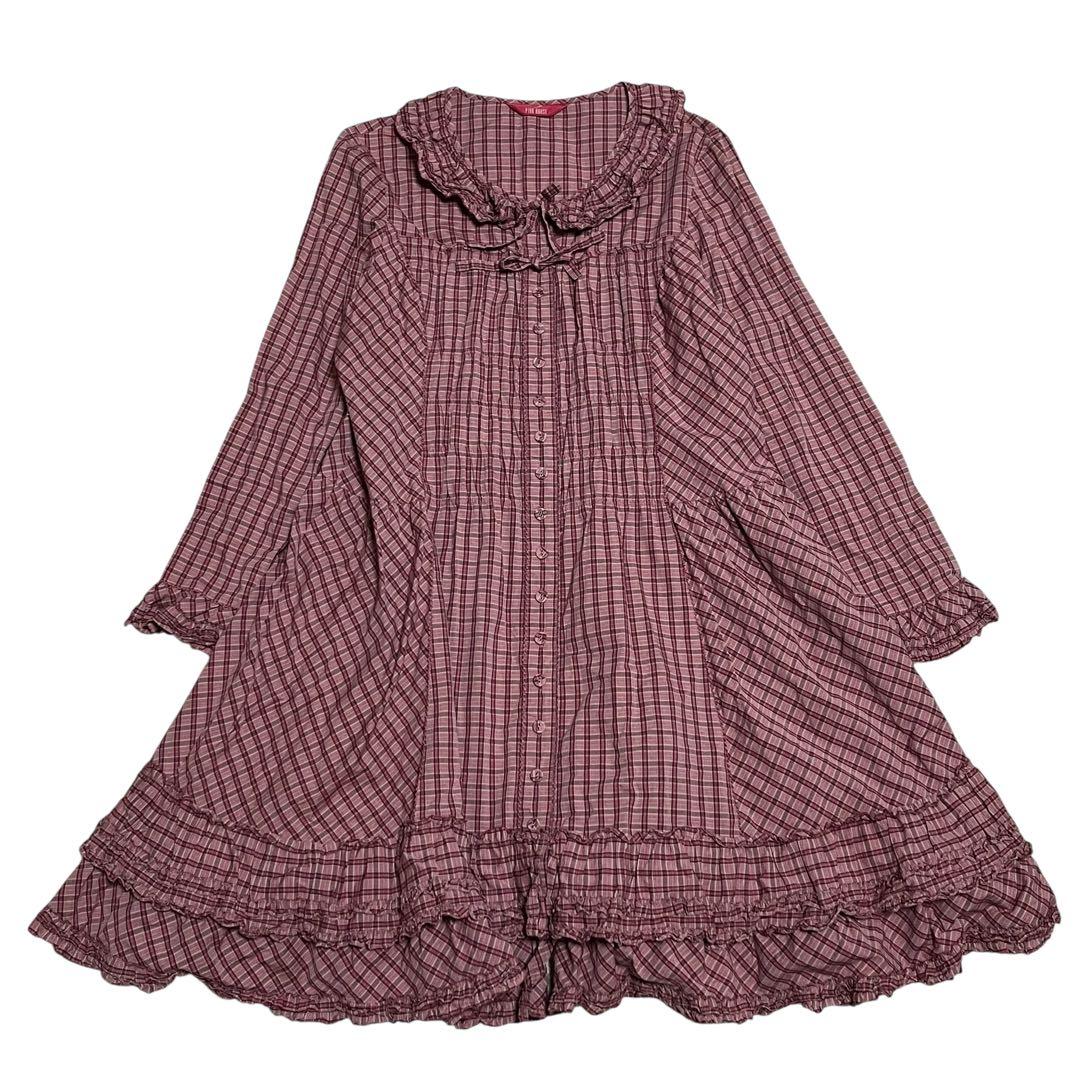 PINK HOUSE チェックフリルチュニックブラウス チェック レッド 段々