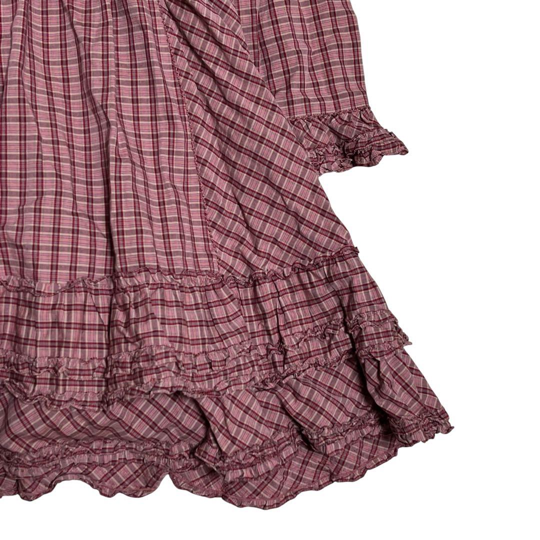 PINK HOUSE チェックフリルチュニックブラウス チェック レッド 段々