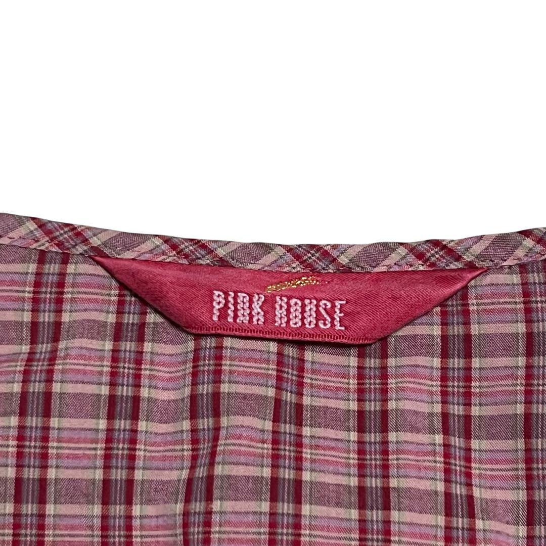 PINK HOUSE チェックフリルチュニックブラウス チェック レッド 段々