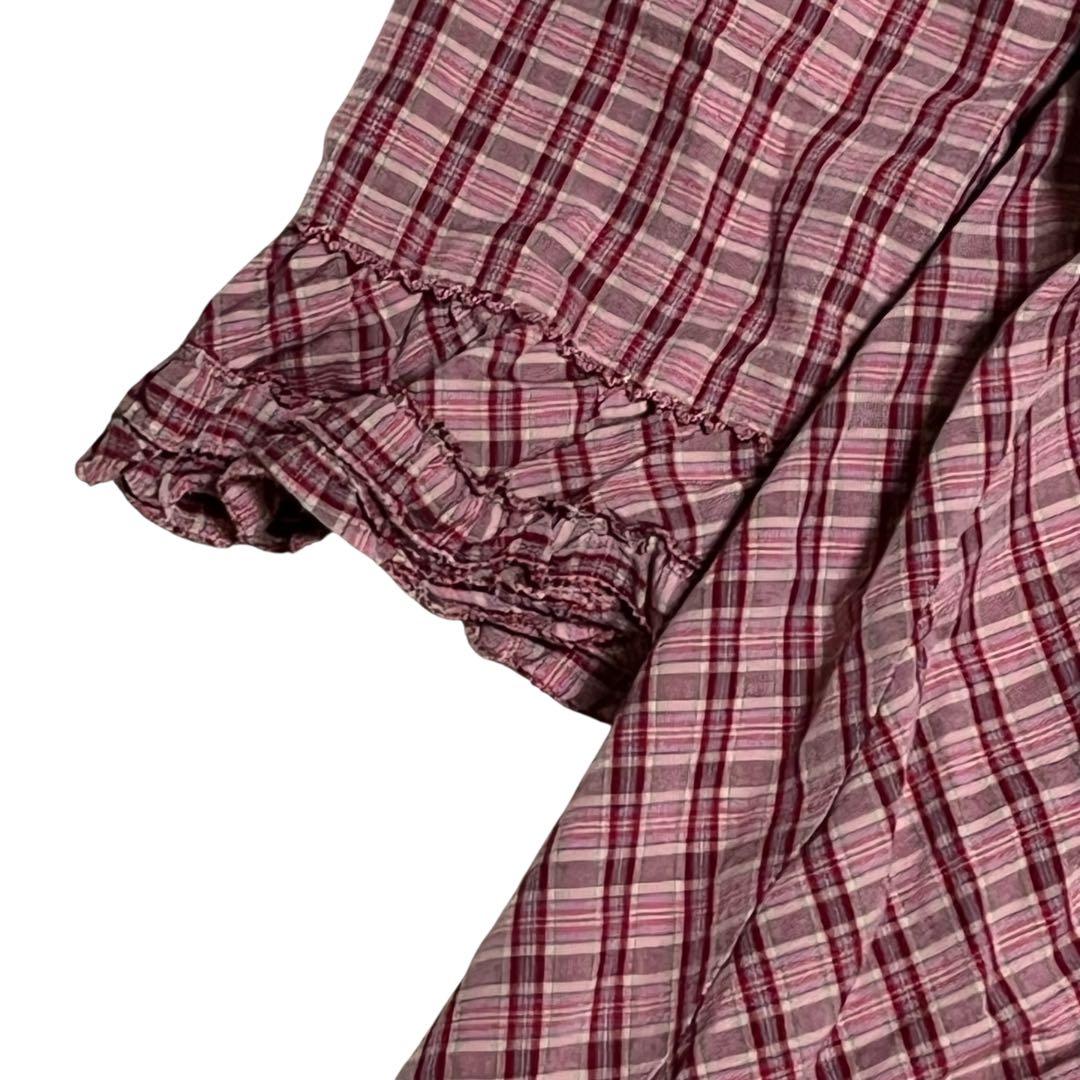 PINK HOUSE チェックフリルチュニックブラウス チェック レッド 段々