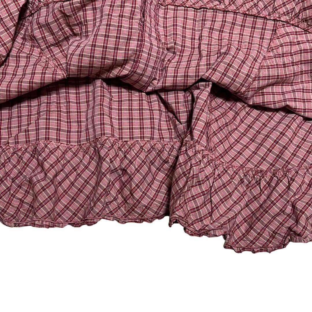 PINK HOUSE チェックフリルチュニックブラウス チェック レッド 段々
