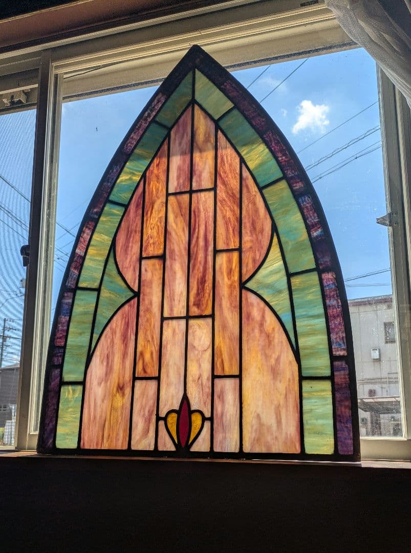 C　希少大型　優しい光と共に　優美なビンテージ　ステンドグラス　ディスプレ