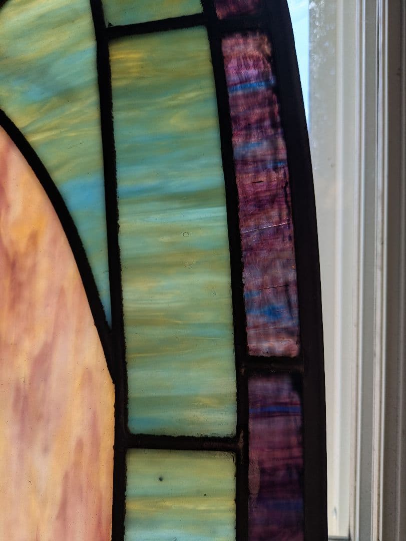 C　希少大型　優しい光と共に　優美なビンテージ　ステンドグラス　ディスプレ