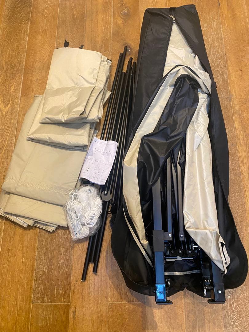 オーニングタープテント 3m サンドベージュ シート4枚/補強フレーム付き 美品