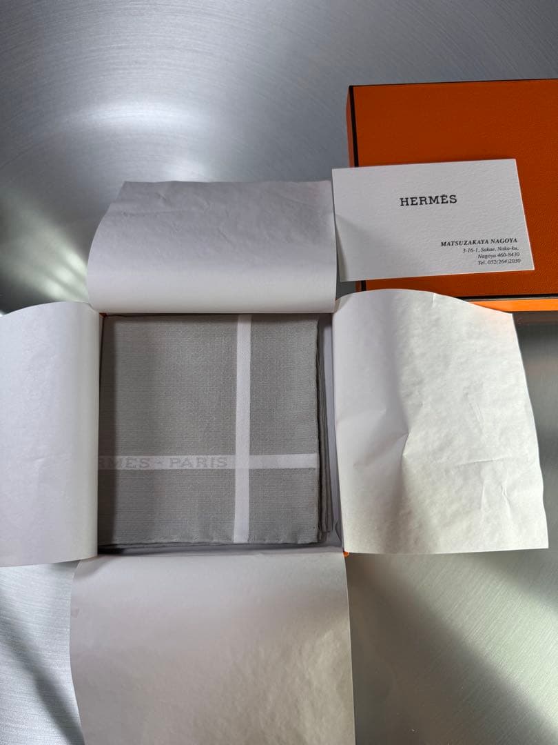 エルメス HERMES ハンカチ コットン100％ クレール グレー ホワイト