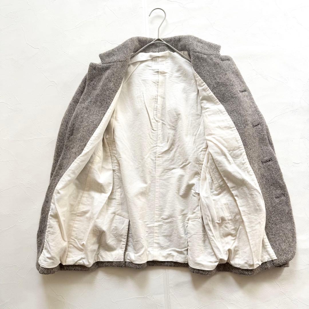 トゥジュー　ウールヘリンボーン　ジャケットコート　ツイード　ベージュ