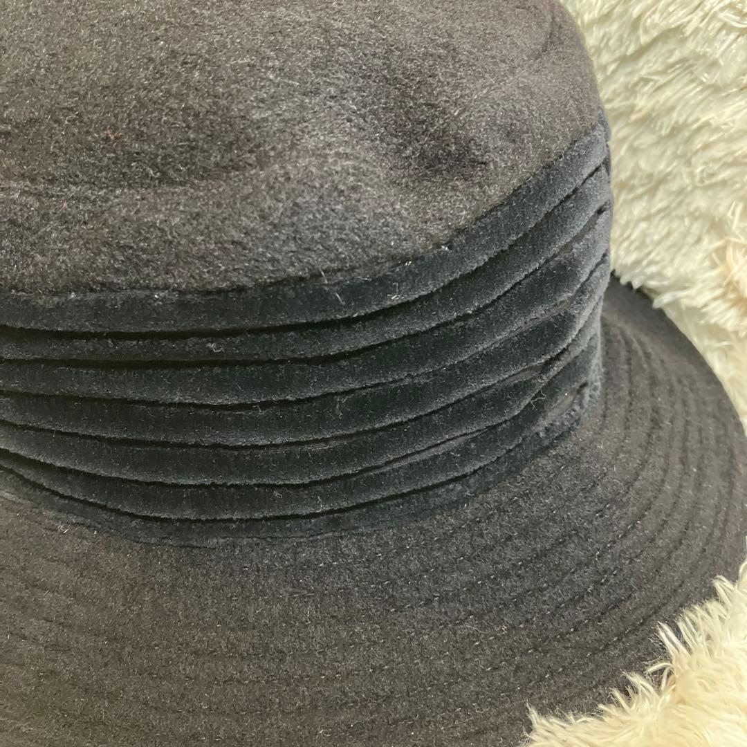 【美品】HERMES カシミヤ100% 黒 バケット ハット 帽子 フランス製