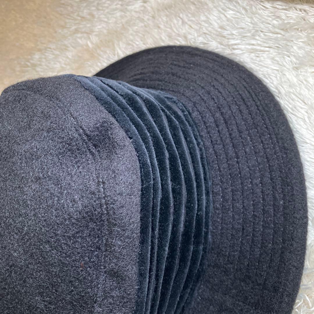 【美品】HERMES カシミヤ100% 黒 バケット ハット 帽子 フランス製