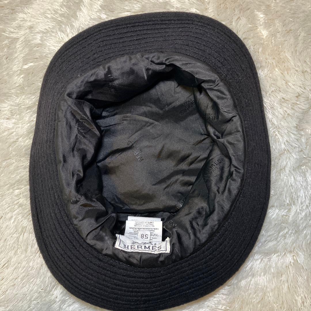 【美品】HERMES カシミヤ100% 黒 バケット ハット 帽子 フランス製