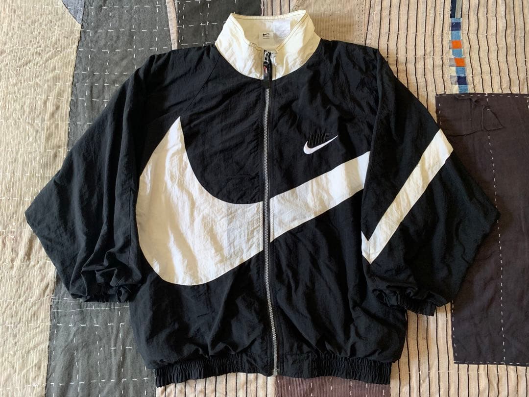 90s L nike vtg ビッグスウォッシュ ナイロンジャケット ブラック