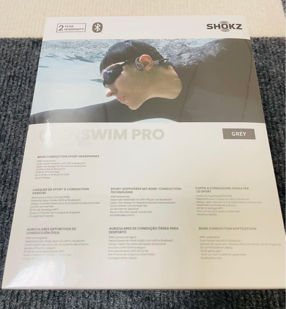 新品未開封SHOZK防水骨伝導イヤホン OPENSWIM PROグレー