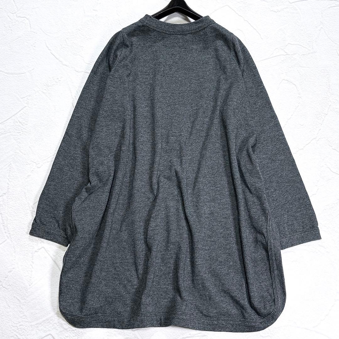✨美品✨45R　厚天竺のチュニック　R刺繍　コットン混　日本製　F　グレー