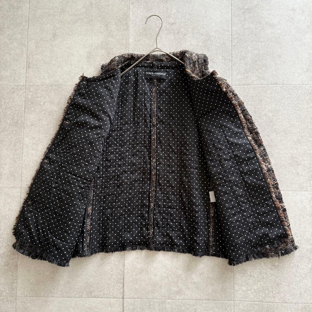 ドルチェ&ガッバーナ　ツイードジャケット　金ボタン　裏地ドット　丸襟　42