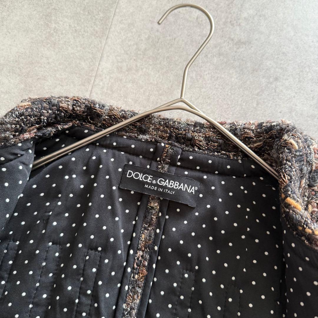 ドルチェ&ガッバーナ　ツイードジャケット　金ボタン　裏地ドット　丸襟　42