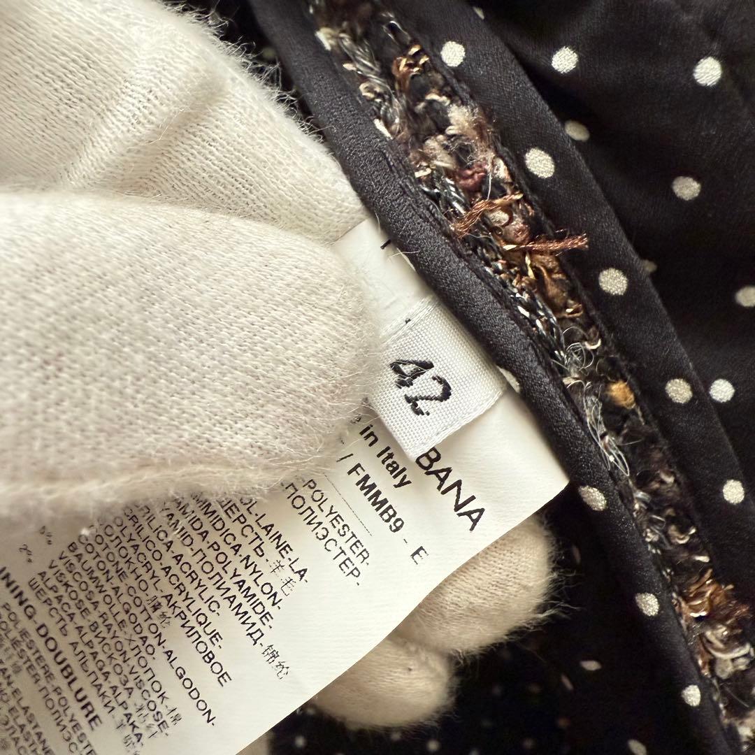 ドルチェ&ガッバーナ　ツイードジャケット　金ボタン　裏地ドット　丸襟　42