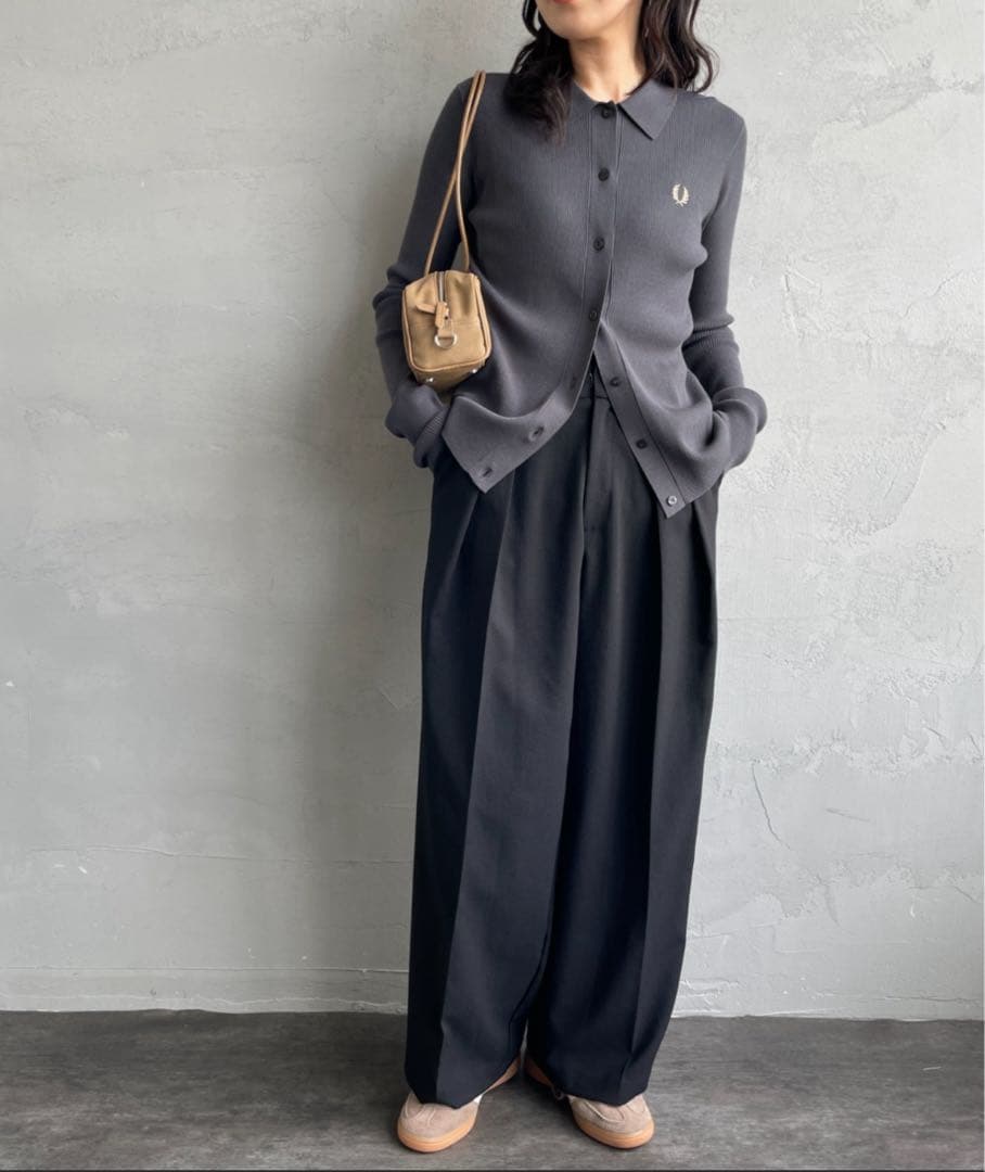 FRED PERRY 別注 ワンポイントロゴ刺繍 リブニットポロシャツ