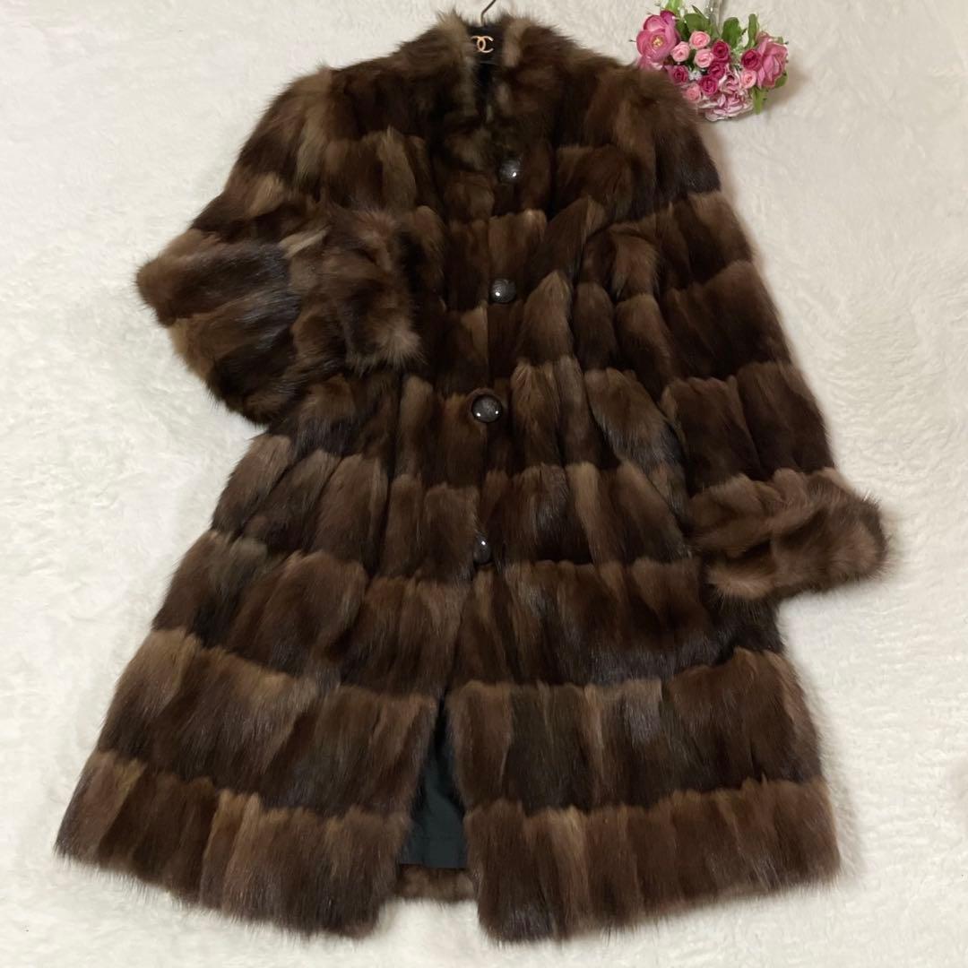 【美品】 ロシアンセーブル リバーシブル 毛皮 ロングコート サイズL相当