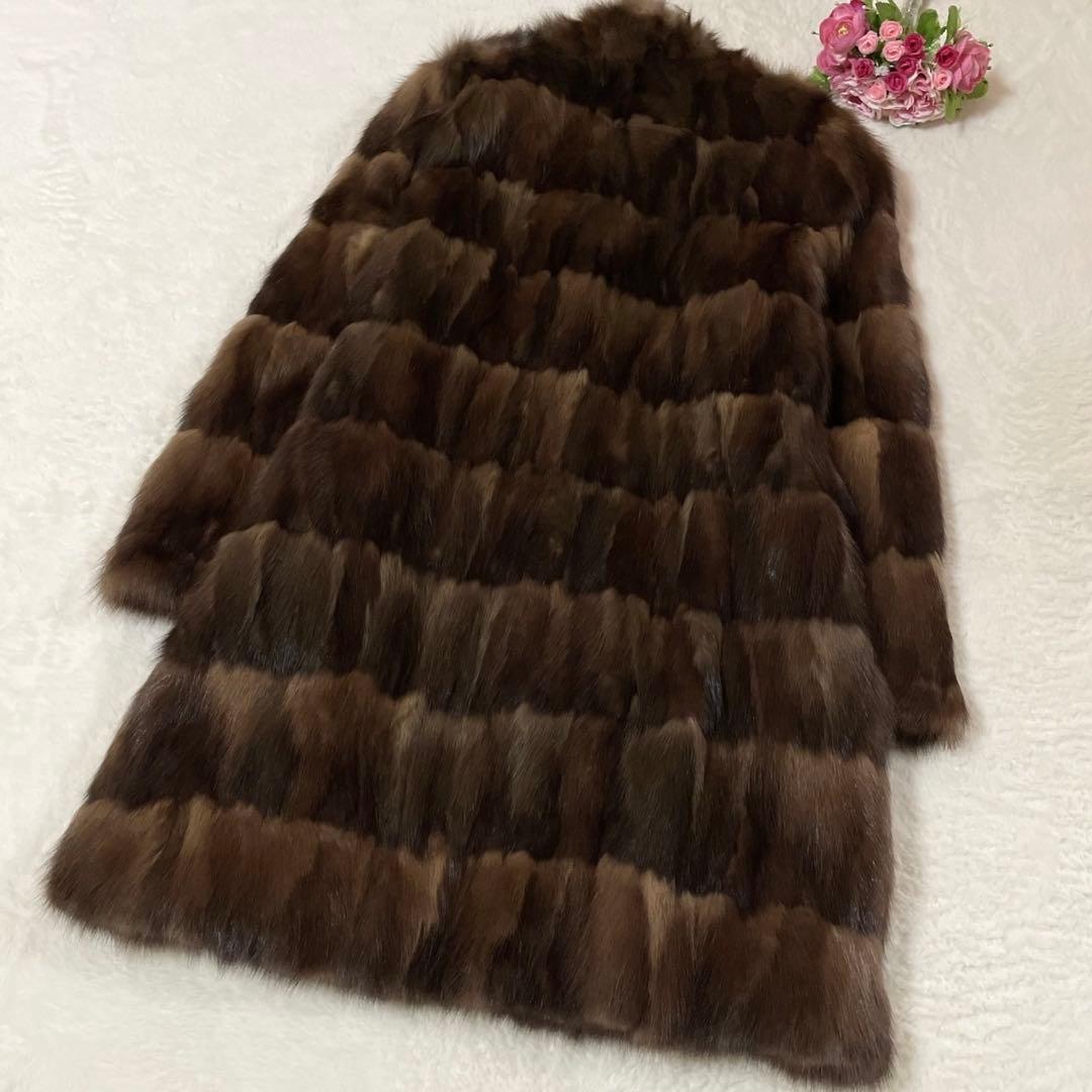 【美品】 ロシアンセーブル リバーシブル 毛皮 ロングコート サイズL相当