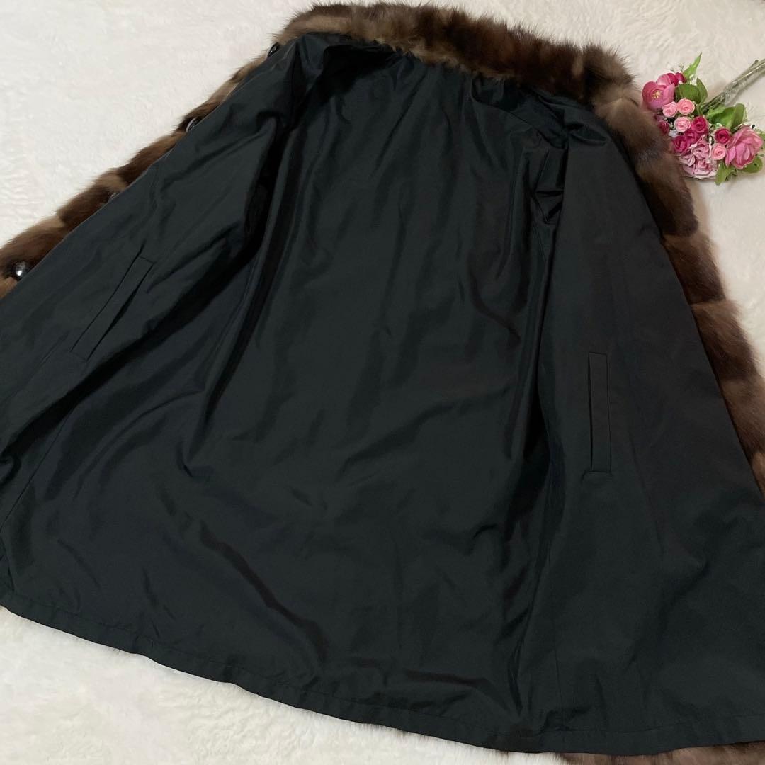 【美品】 ロシアンセーブル リバーシブル 毛皮 ロングコート サイズL相当