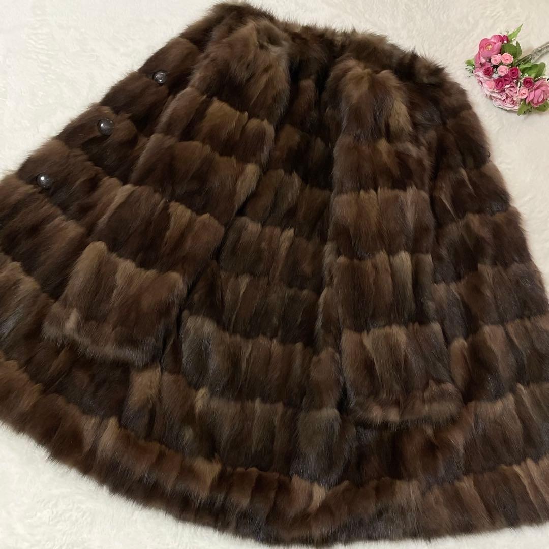 【美品】 ロシアンセーブル リバーシブル 毛皮 ロングコート サイズL相当