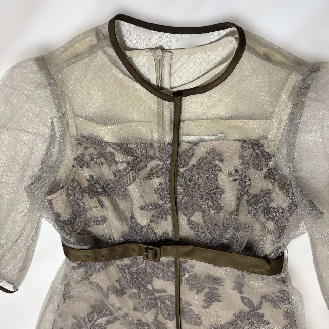 ほぼ新品❤️ Leja チュールパイピングリーフベルト付きAラインワンピース S