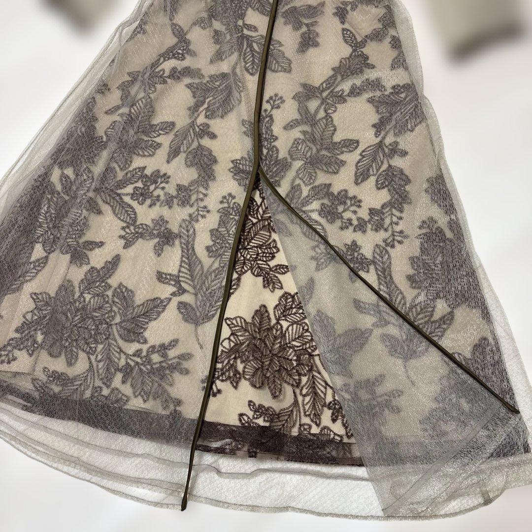 ほぼ新品❤️ Leja チュールパイピングリーフベルト付きAラインワンピース S