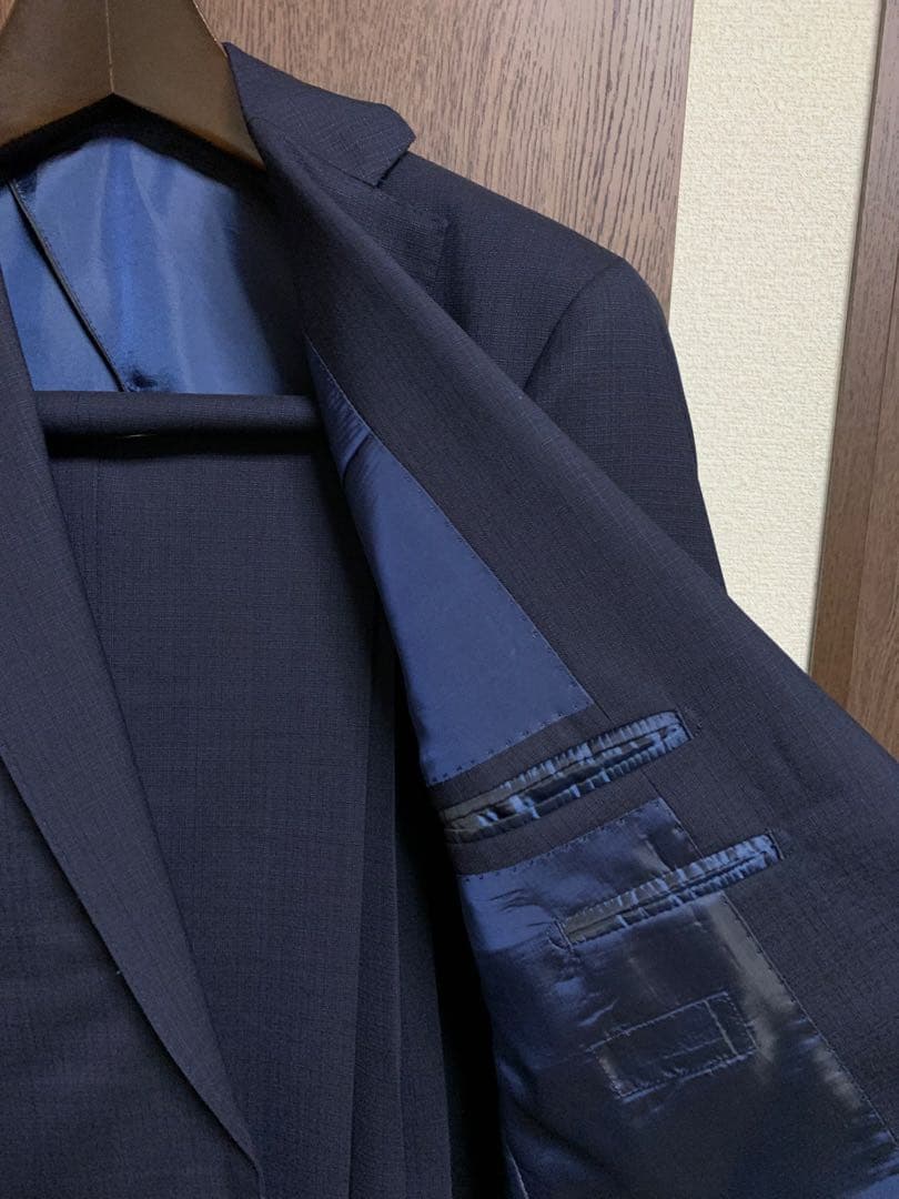 Y5新品未使用！高級ニュージーランドウール100%ネイビーシングルスーツ！