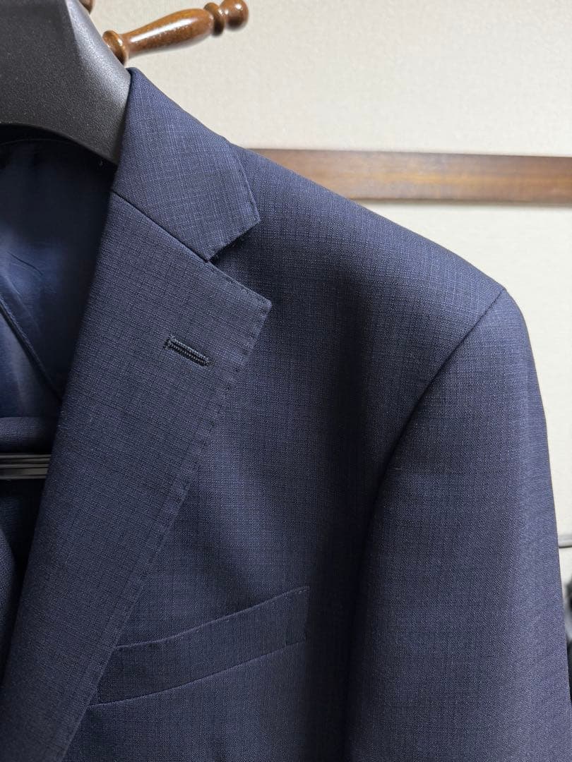 Y5新品未使用！高級ニュージーランドウール100%ネイビーシングルスーツ！
