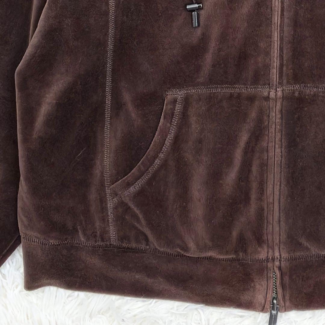 バーバリーロンドン　ベロア　ジップアップパーカー　ノバチェック　XL　ブラウン