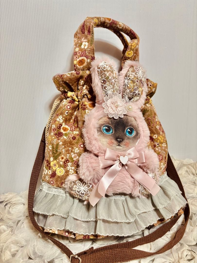 コヤンイサムチョン　ぬいぐるみポケット付きフリル巾着バッグ，ショルダーバッグ