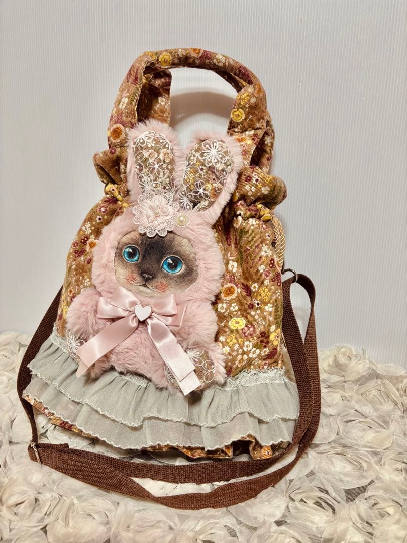 コヤンイサムチョン　ぬいぐるみポケット付きフリル巾着バッグ，ショルダーバッグ