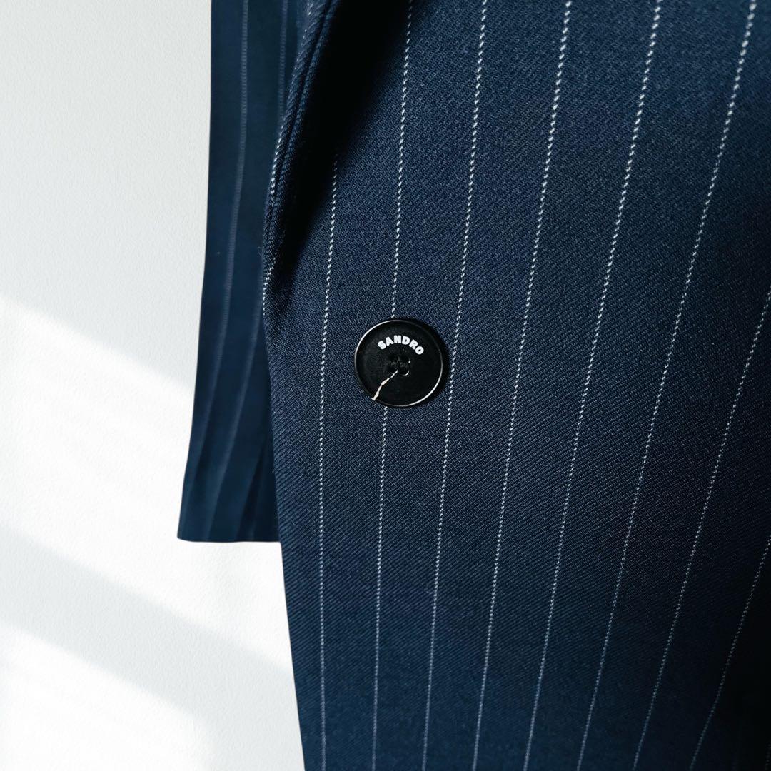 SANDRO サンドロ ネイビー ジャケット 36 紺 ピンストライプ