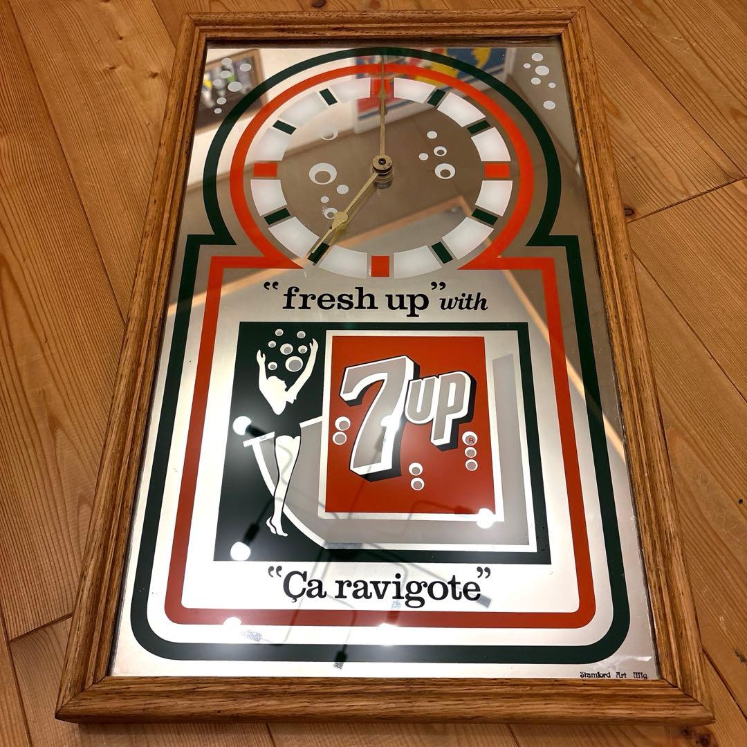 スーパーレア　60年代　セブンアップ　パブミラー　時計　クロック　看板 鏡