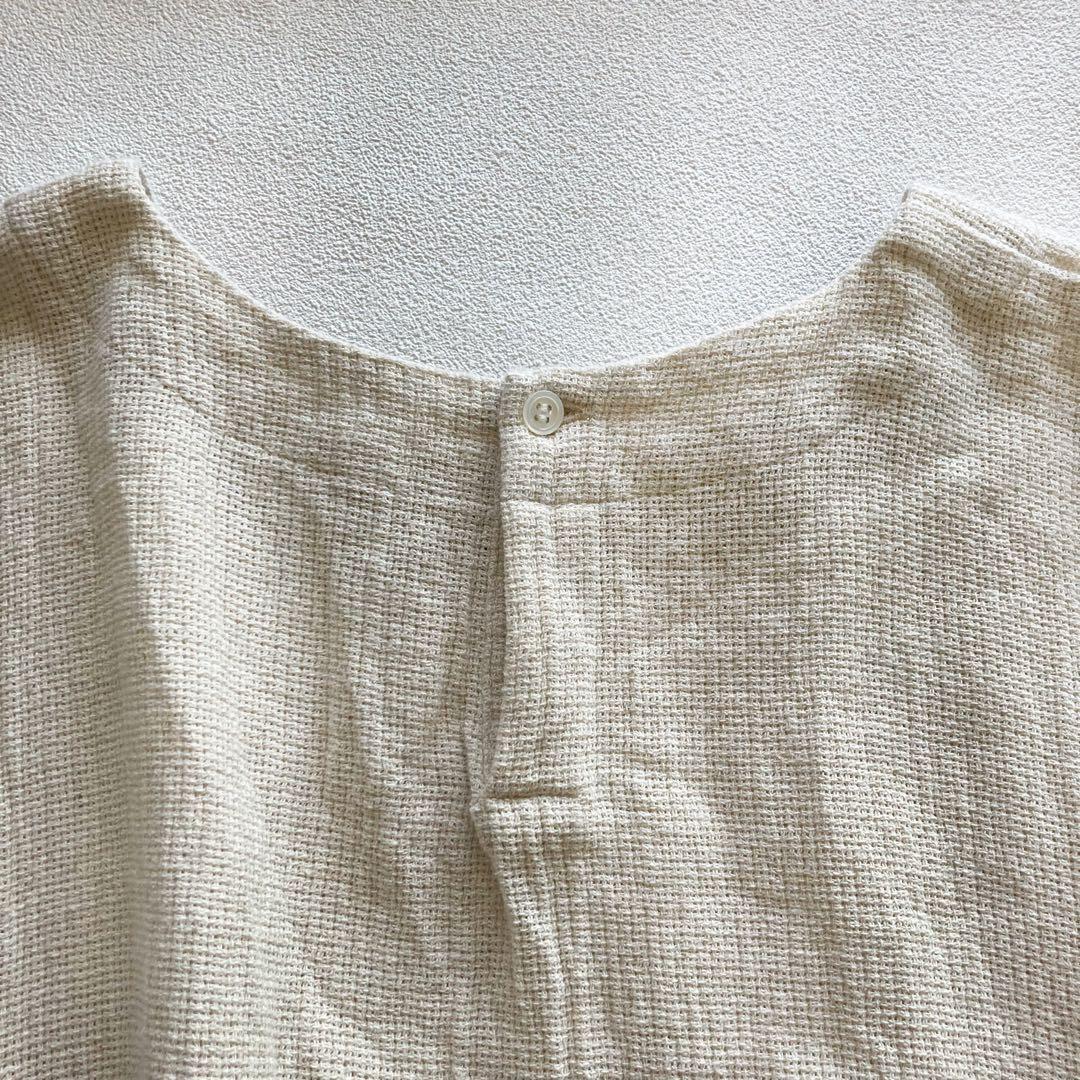 美品 かぐれ コットンリネン ギャザースリーブチュニック ナチュラル