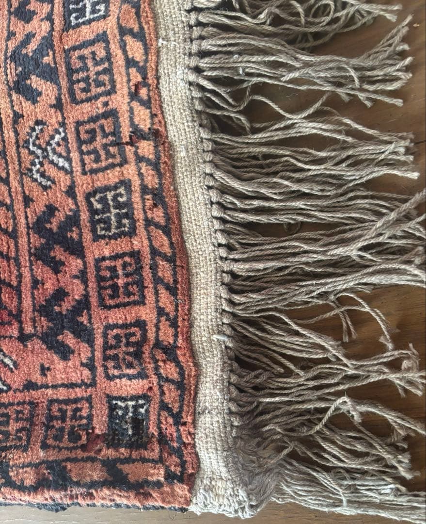 ★恵海★【ダメージあり】パキスタン絨毯　ウール　手織　ペルシャ　トルクメン