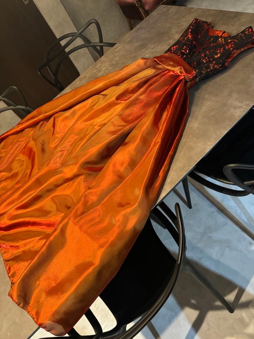 ウエストリボン1回着セミオーダードレス煌めき玉蟲ブラッドオレンジフランス生地