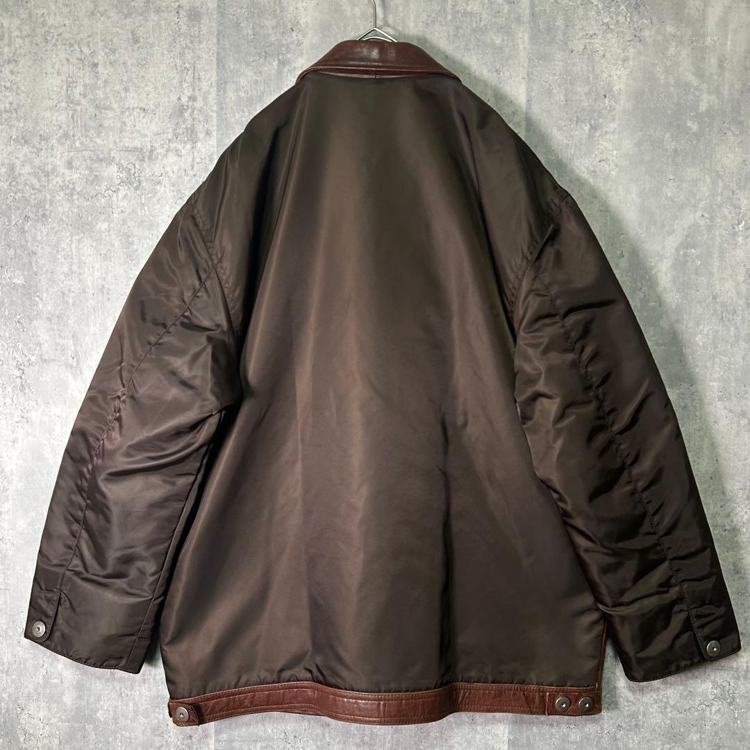 激渋 レザー 切替 カバーオール 本革 中綿 ヴィンテージ 茶色